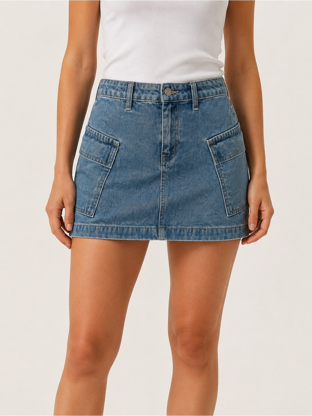 LIKE NEW Princess Polly Denim Cargo Pocket Mini Jean Skirt